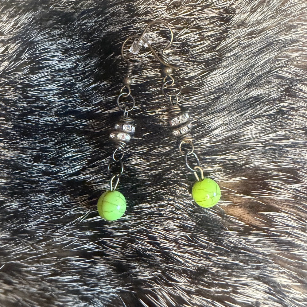 Elegant Green Beaded Dangle Earrings